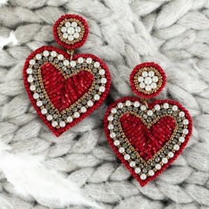 Red Heartfelt Seed Bead Earrings